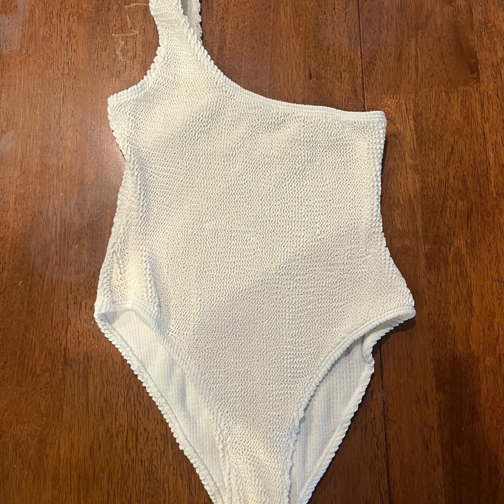 Francesca's Collections White One-Shoulder Swim One Piece
